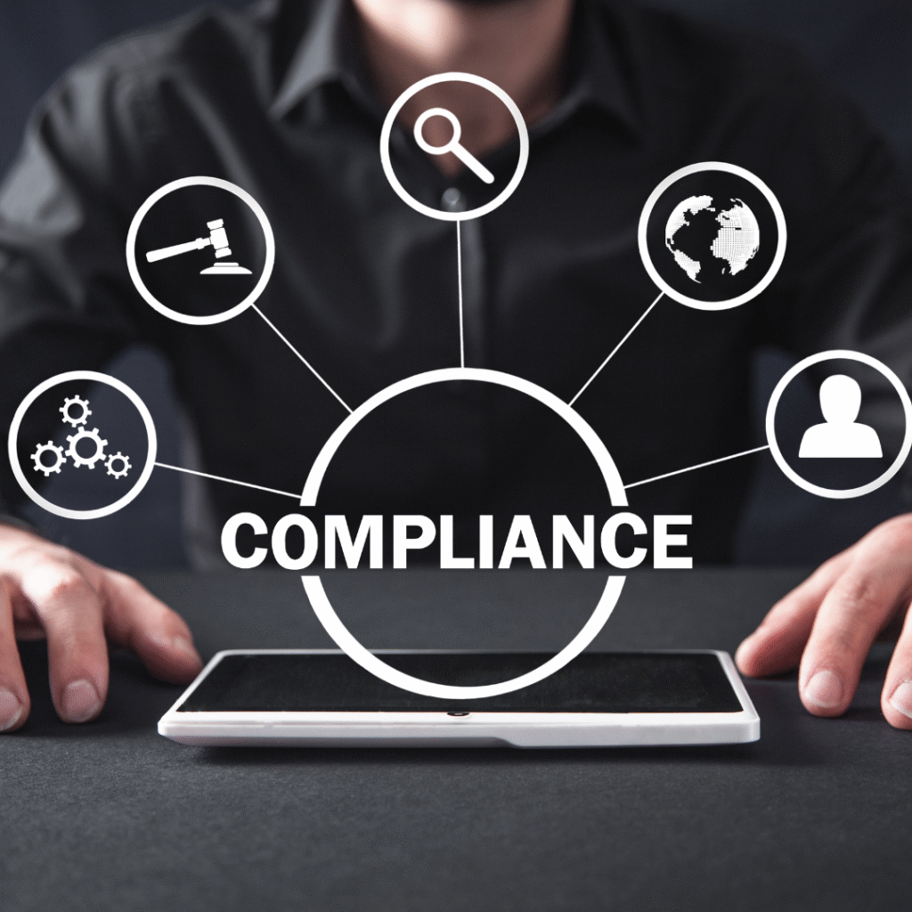 Business compliance concept on tablet with icons